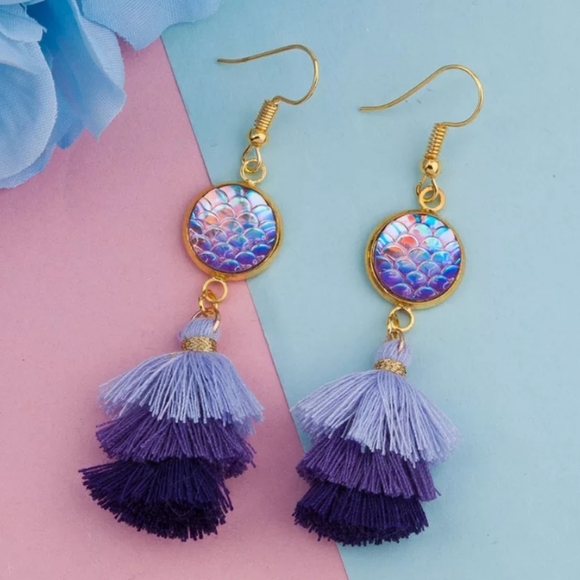 🔹️Purple Mermaid/Dragon Scales Earrings - Picture 3 of 5